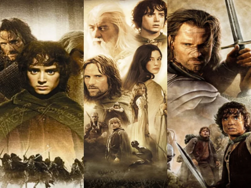 A foto é uma montagem dos posters da trilogia "O Senhor dos Aneis"